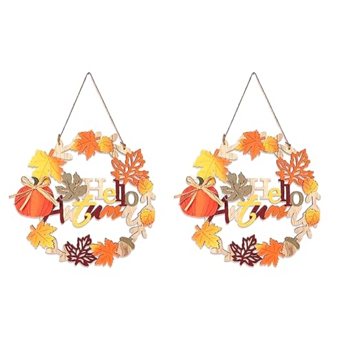 Louttary 2 Stück 12-Herbstkränze zum Aufhängen An der Haustür, Kürbis-Ahornblatt-Kranz von Louttary