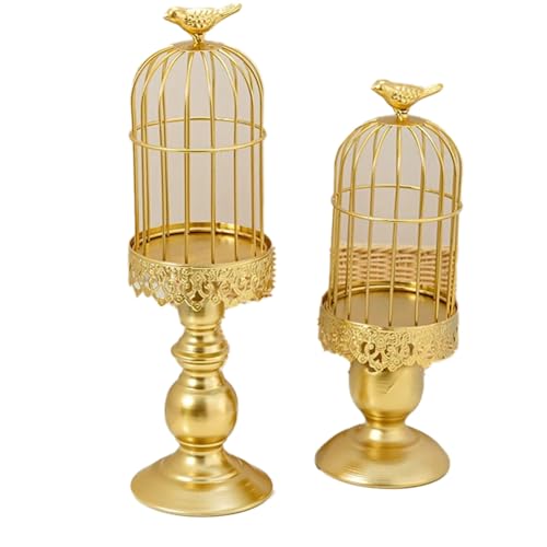 Louttary 2 Stück Retro Vogelkäfig Kerzenhalter Vogelkäfig Kerzenhalter Metall Kunst Kerzenständer Metall Kunst Kerzenhalter Hochzeit Zuhause Tische Tafelaufsätze Dekoration Gold von Louttary