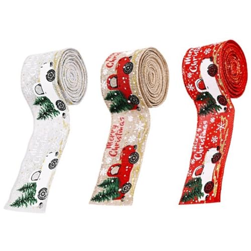 Louttary 3 Rollen Weihnachtsbänder, Dekorative Bänder für DIY-Bastelschleifen, 5 cm X 5 M, Langlebig von Louttary