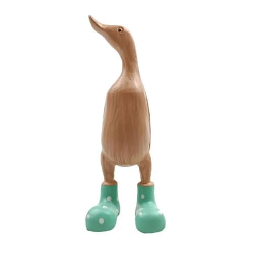 Louttary Entenstatue Aus Kunstharz, Gartenskulptur, Niedliche Cartoon-Enten mit Gefleckten Gummistiefeln, Glücksbringer-Figur, Einfache Installation, Einfach zu Bedienen, Grün-M von Louttary