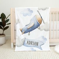 Benutzerdefinierte Name Retro Flugzeuge Baby Boy Decke, Personalisierte Flugzeug Baby-Dusche-Geschenk von LovableGiftCo