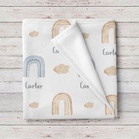 Boho Regenbogen Blau Und Braun Baby Boy Personalisierte Decke, Benutzerdefinierten Namen Baby-Dusche-Geschenk von LovableGiftCo