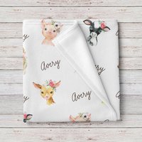 Personalisierte Baby Bauernhof Tiere Mädchen Name Decke, Benutzerdefinierte Baby-Dusche-Geschenk von LovableGiftCo