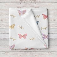 Personalisierte Regenbogen-Schmetterlinge-Baby-Mädchen-Namen-Decke, Benutzerdefinierte Baby-Dusche-Geschenk von LovableGiftCo