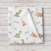 Schläfrige Dinosaurier-Personalisierte Baby-Namen-Decke, Individuelles Babypartygeschenk von LovableGiftCo