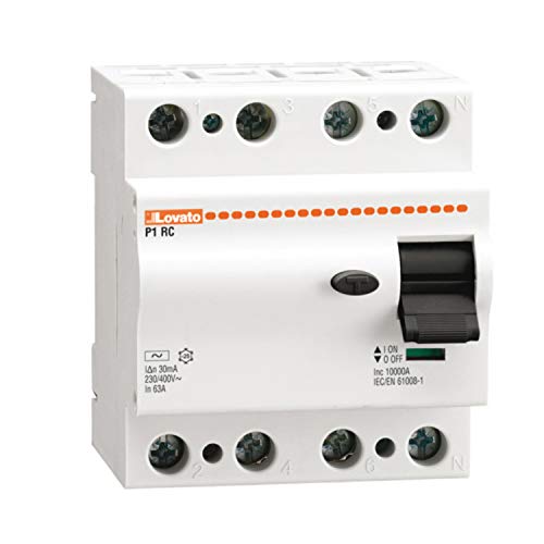 Differentialschalter Typ AC, 4-polig, 25 A, 300 mA, 7,2 x 6,5 x 11,5 cm, Weiß (Referenz: P1RC4P25AC300) von Lovato