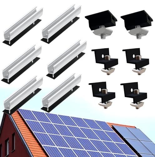 Solarmodul Halterung Kit, Schraube Zubehör Solarpanel Halterungs-Set & Balkonkraftwerk 6 * 12cm Trapezblech Dachhalterung- 30-35mm 4* Schienen Endklemmen und 2* Eloxiert Mittelclip für 2 PV von Lovcoyo