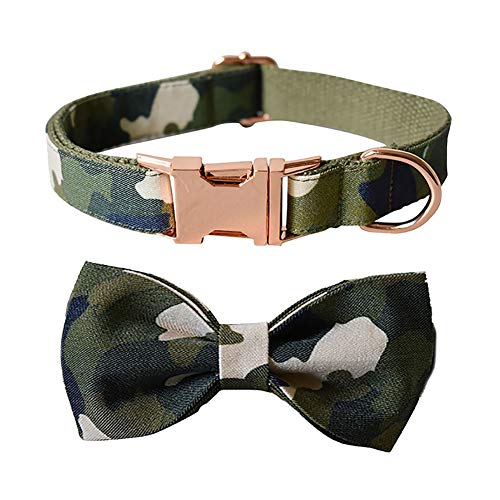 Love Dream Hundehalsband mit Schleife, strapazierfähiges Camouflage-Hundehalsband mit Schnellverschluss-Schnalle, mittelgroße und große Hunde (Medium, Armeegrün Camo) von Love Dream