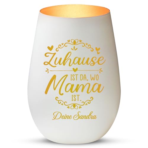 Love Faith Bei Mama Windlicht Weiß/Gold - Personalisiertes Windlicht für Teelichter mit Namen-Gravur - Geschenk für Mutter von Love Faith