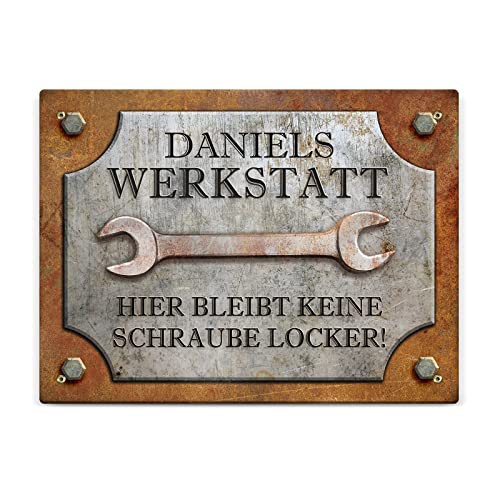 Love Faith Für Bastler - Heimwerker-Türschild 30 x 20 cm (mit Bohrungslöchern zur Montage) - Personalisiertes Türschild im Werkzeugstil - Wanddeko Geschenk für Werkstatt & Garage von Love Faith