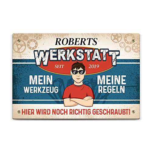 Love Faith Für Macher Heimwerker-Schild 30 x 20 cm - Personalisiertes Türschild im Zeichenstil - Wanddeko Geschenk für Werkstatt von Love Faith