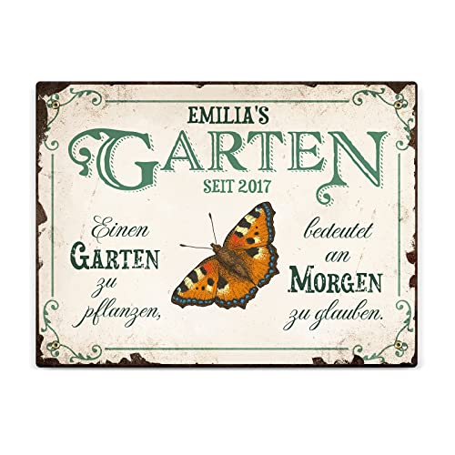 Love Faith Gartenglück Outdoor-Schild 30 x 20 cm (mit Bohrung zur Montage) - Personalisiertes Türschild mit Namen - Wanddeko Geschenk für Garten & Balkon von Love Faith