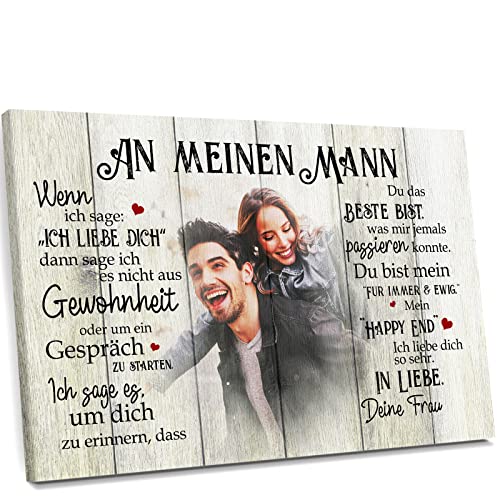 Love Faith Mein Happy End (an ihn) Paar-Leinwand 120 x 80 cm - Personalisiertes Wandbild als Geschenk für Mann/Freund mit eigenem Foto von Love Faith