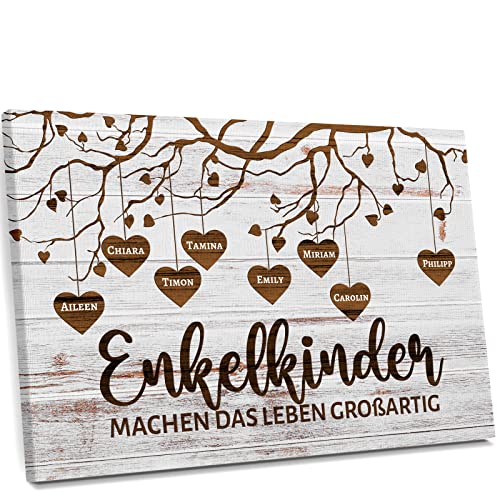 Love Faith Meine Enkelkinder Leinwand 120 x 80 cm - Personalisiertes Wandbild mit Namen im Querformat - Geschenk für Oma & Opa von Love Faith