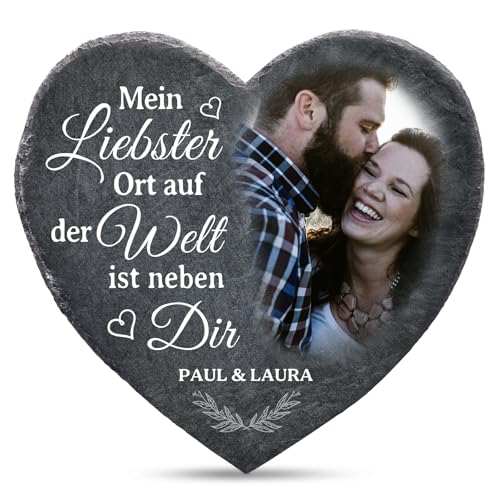 Love Faith Neben Dir - Schieferherz mit individuellem Druck - Hochwertiges Herz aus Schiefer, personalisiert mit Foto, Text und Namen von Love Faith