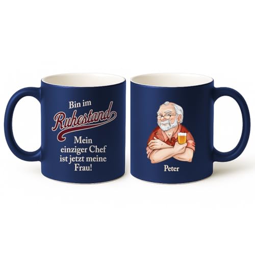 Love Faith - Ruhestand - Personalisierte Tasse als Geschenk für Rentner - navy-blau, matt, Keramik von Love Faith