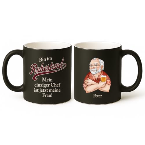 Love Faith - Ruhestand - Personalisierte Tasse als Geschenk für Rentner - schwarz, matt, Keramik von Love Faith