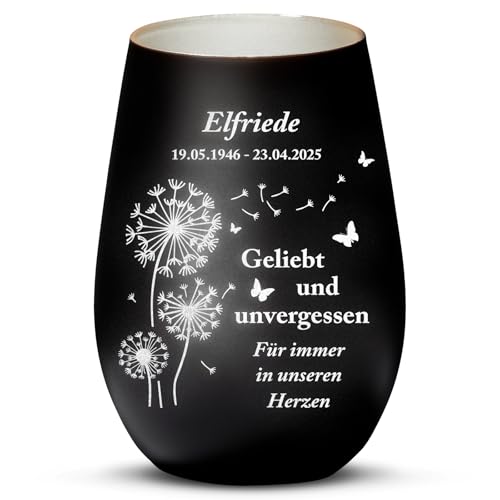 Love Faith - Unvergessen - Personalisiertes Trauerlicht als Andenken an Verstorbene - Windlicht, schwarz & Silber von Love Faith