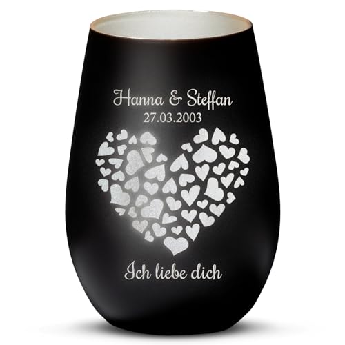 Love Faith Valentinsherz - Paar-Windlicht Schwarz/Silber - Personalisiertes Windlicht für Teelichter mit Namen-Gravur - Geschenk für Paare von Love Faith