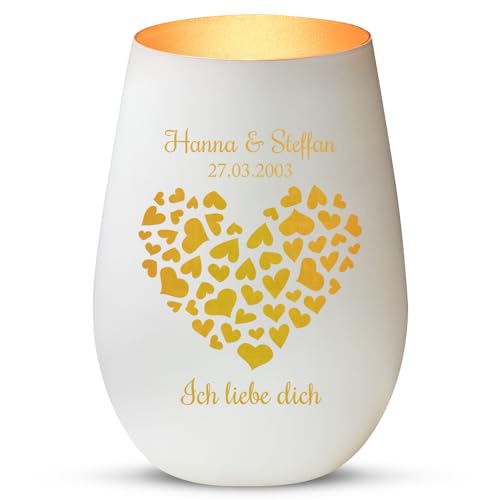 Love Faith Valentinsherz - Paar-Windlicht Weiß/Gold - Personalisiertes Windlicht für Teelichter mit Namen-Gravur - Geschenk für Paare von Love Faith