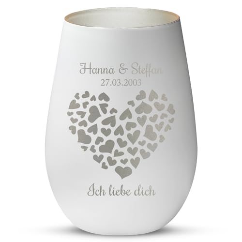 Love Faith Valentinsherz - Paar-Windlicht Weiß/Silber - Personalisiertes Windlicht für Teelichter mit Namen-Gravur - Geschenk für Paare von Love Faith