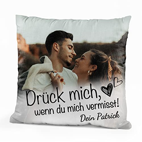 Love Faith Wenn du mich vermisst Paar-Kissen 40 x 40 cm - Personalisiertes Sofa Kissen eigenem Foto & Namen - Geschenk für sie & ihn von Love Faith