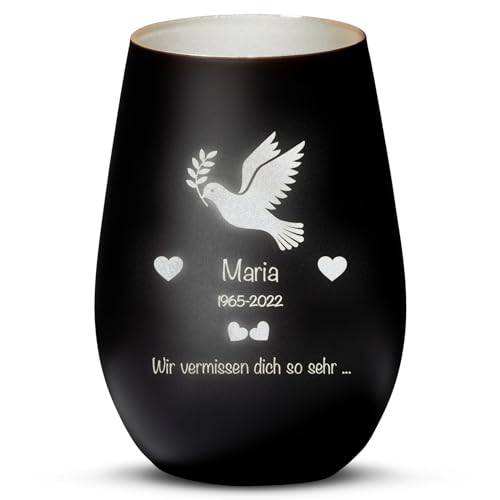 Love Faith Wir vermissen Dich Trauerlicht Schwarz/Silber- Personalisiertes Windlicht für Teelichter mit Gravur - Individuelles Trauer-Geschenk von Love Faith