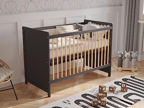 Love For Sleep Babybett Gitterbett Anthrazit-Kiefer aus Holz 120 x 60 cm mit Sicherheitsbarriere umwandelbar in EIN Schlafsofa von Love For Sleep