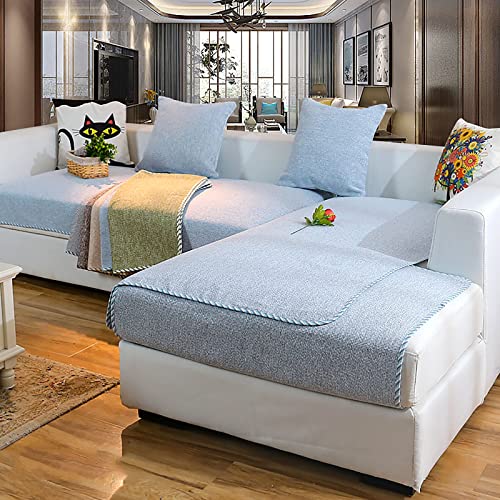 Love House Reversible Sofa Überwurf, Leinen Schnitt Schonbezug Sofa Schmutzresistent Sofaüberwurf Sofa Throw Einfarbig Sofa Abdeckung -blau 70x120cm(28x47inch) von LoveHouse