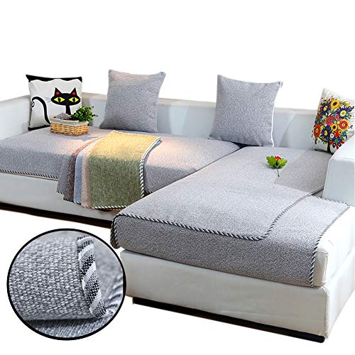 Love House Sofabezug 1 2 3 sitzer, Leinen Schnitt Schonbezug Sofa Schmutzresistent Sofaüberwurf Sofa Throw Einfarbig Sofa Abdeckung -grau 110x210cm(43x83inch) von LoveHouse