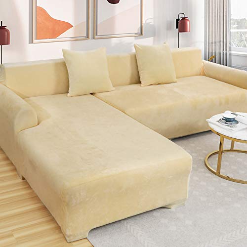 Love House Velvet Plüsch Schonbezug Sofa, Stretch Sofa Überwurf Sofabezug Weich Dick Sofahusse Für L-Form Schnittcouch,1 2 3 4 Sitzer -gelb Sofa von Love House