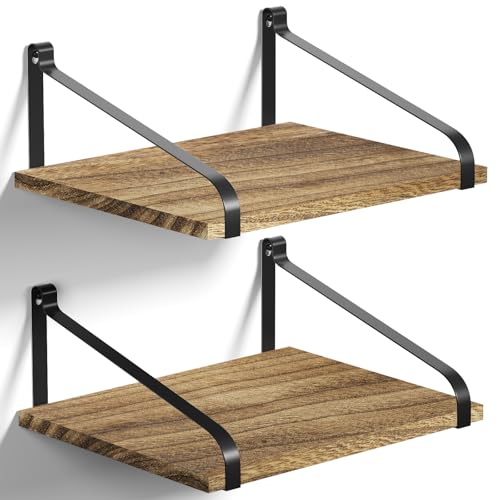 Love-KANKEI Wandregal Breite Regal Wand Schwarz Holz und Metall 2er Set, Schweberegal 42x31x18 cm Wandboard Moderne Dekoration Hängeregal für KücheWohnzimmer, Badzimmer, Schlafzimmer, Büro von Love-KANKEI