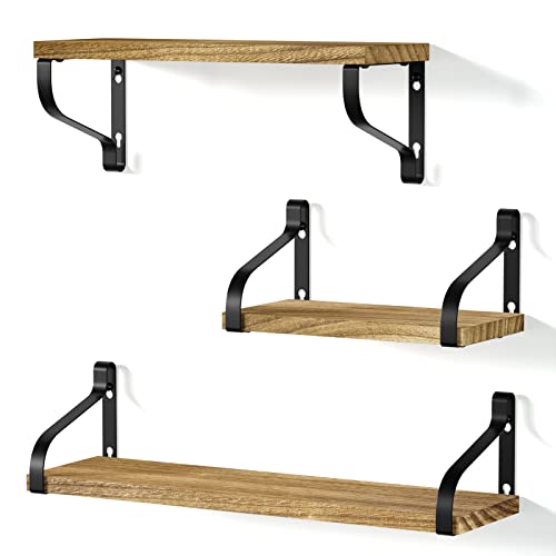 Love-KANKEI Wandregal Holz Bücher Regal Wand 3er Set, Länge 43/33/23cm Küchenregal Hängend Schweberegal Holzregal U-Form Ideal für Küche Kinderzimmer Wohnzimmer Badezimmer von Love-KANKEI