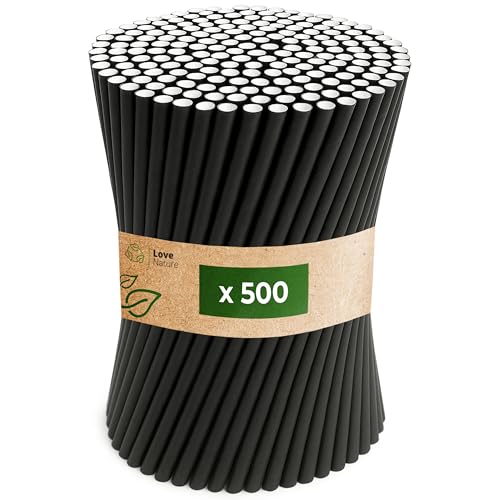 Love Nature Strohhalme Papier - Papierstrohhalme 500 Stück - Trinkhalme Papier Recycling - Schwarz - Paper Straws - Strohhalm Einweg von Love Nature