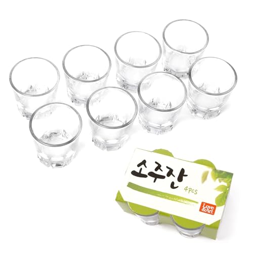 Koreanisches Soju Schnapsgläser-Set, auch für Whiskey, Tequila und Likör, spülmaschinenfest, klare Glaswaren, 48 ml, 8 Stück von Love is Art