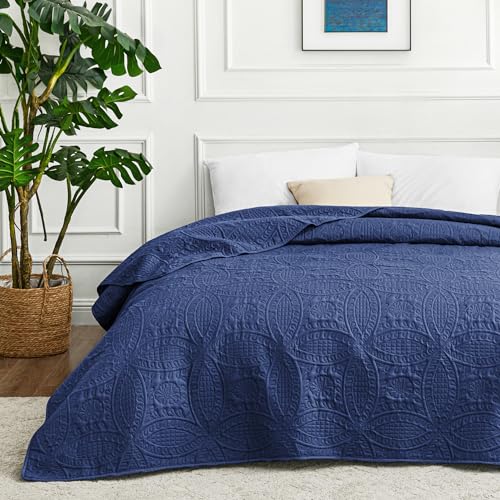 Love's cabin Tagesdecke 220x240 Navy Blau, Ultra Weiche Bett Quilt Leichte Mikrofaser Tagesdecken Bettüberwurf 220x240, Moderne Bedspread mit Münzmuster für alle Jahreszeiten (ohne Kissenbezug) von Love's cabin