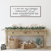 Ich Kann Alles Durch Christus Tun, Der Mich Stärkt Wohnzimmer Wand Dekor Bauernhaus Wohnkultur Gerahmte Leinwand Zeichen Frühling Wohndekor von LoveBuiltShop