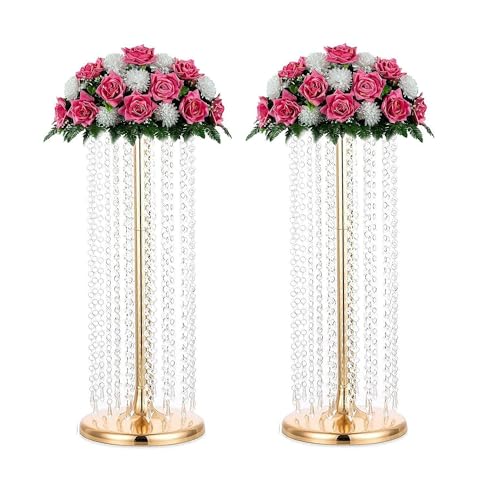 2 x 69,8 cm hoher Metall-Blumenständer für Hochzeiten, Elegante Hochzeitsdekoration, Blumen-Mittelstück, Straßenleitungen mit Kronleuchter, Acryl-Kristall, Hochzeitsdekoration, Tafelaufsatz von LoveCat