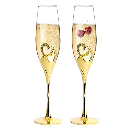 Glas Kristall Rotwein Kelch Set, Hochzeit Champagner Flöten, herzförmige Champagner Gläser, Paar Gläser für kreative Geschenke Jubiläum Valentinstag Weihnachten Hochzeit Besondere Anlässe (Gold) Glas Kristall Rotwein Kelch Set, Hochzeit Champagner Flöten, herzförmige Champagner Gläser, Paar Gläser für kreative Geschenke Jubiläum Valentinstag Weihnachten Hochzeit Besondere Anlässe (Gold) von LoveCat