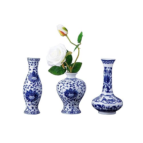 Set mit 3 kleinen blauen und weißen Porzellanvasen, Fambe Glaze Porzellanvasen, 3er-Set, klassische Keramik-Blumenvasen für Heimdekoration von LoveCat