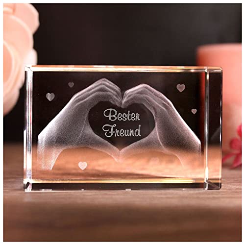 LoveGoals 3D Glas Kristall mit Gravur - Herz aus zwei Händen mit Text Bester Freund graviert - Geschenk Geschenke zu Weihnachten und Geburtstag, Freundschaftsgeschenke von LoveGoals