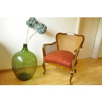 Vintage Holzstuhl, Breiter Sessel Mit Cane, Mid Century Sessel, Dosensessel, Dosenstuhl von LoveLaughCollect