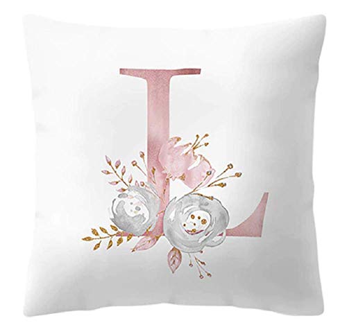 Kissenbezug - 45 x 45 cm - Buchstabe L - Initiale - Name - Alphabet - Dekokissen - Sofa - Bett - Haus - Schlafzimmer - Rosen - Blumen - Farbe weiß und rosa von LoveLegis