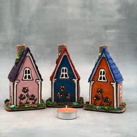 Feen Garten Keramik Kerzenhalter Haus Wärmende Geschenke Neues Zuhause, Handgemachte Winzige Lampe, Teelicht von LoveRigaShop
