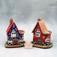 Keramik Handgemachte Teelicht Kerzenhalter Haus Wärmende Geschenke Neues Zuhause, Clay Winziges Cottagecore Dekor Mutter Des Bräutigams Geschenk von LoveRigaShop