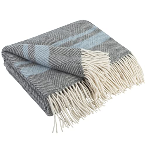 LYHome Merino Decke - Kuscheldecke Tagesdecke Sofa Wolldecke, Blanket Überwurfdecke Sofadecke Wohndecke, Flauschige Couchdecke Merinodecke, Flauschig Warm Plaid 140x200 cm, Grau - Blau - Weiß Streifen von LYHome