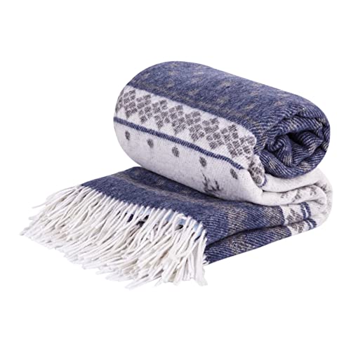 LYHome Merino Decke - Kuscheldecke Tagesdecke Sofa Wolldecke, Blanket Überwurfdecke Sofadecke Wohndecke, Flauschige Couchdecke Merinodecke, Flauschig Warm Plaid (140x200 cm | Marineblau Rentiere) von LYHome