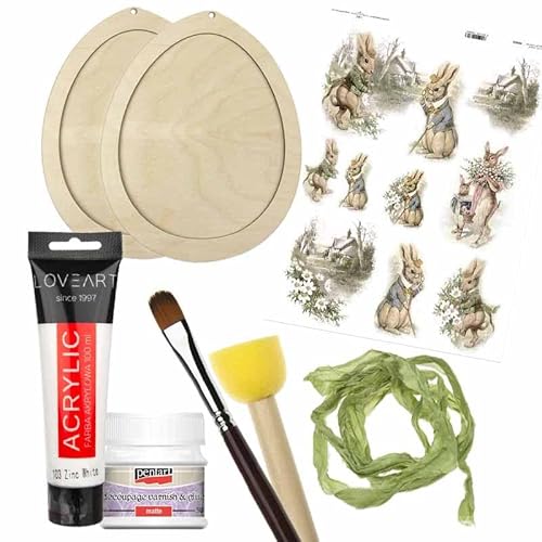 Decoupage Set Ostereier aus Holz mit Rahmen von Loveart