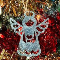 Glitter Engel Weihnachtsbaum Dekoration - Wunderschöne Verzierung Erhältlich in Eiche, Walnuss Kirschholz -Oder- Silber, Gold, Rot, Grün von LovebyLaser