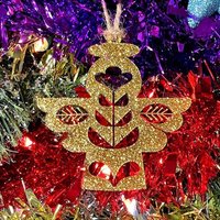 Gold Glitter Folk Engel Weihnachtsbaum Dekoration - Wunderschöner Weihnachtsschmuck in Eiche, Nussbaum Kirschholz Oder Silber, Gold, Rot, Grün von LovebyLaser